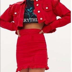 Red jean jacket&skirt